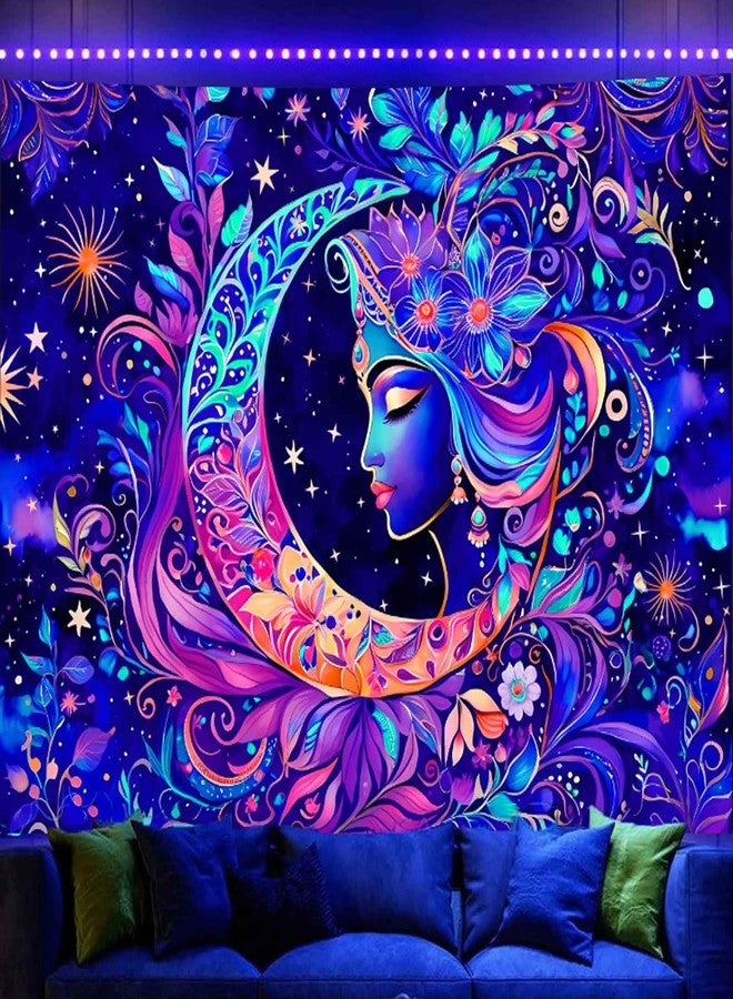 TUGCAY Blacklight Moon and Star Tapestry, UV Reactive Mandala Sun Tapestry Starry Night Tapestries Wall Hanging for Bedroom Dorm Decor(51.2 x 59.1 Inches) - Image 1